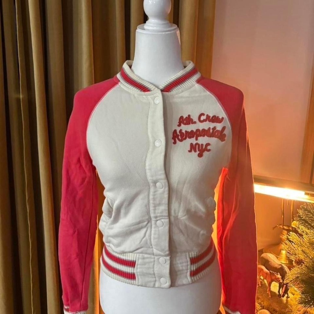 00s/Y2K Aeropostale Womens Varsity Bomber Jacket Pink White Ath Crew NYC XS